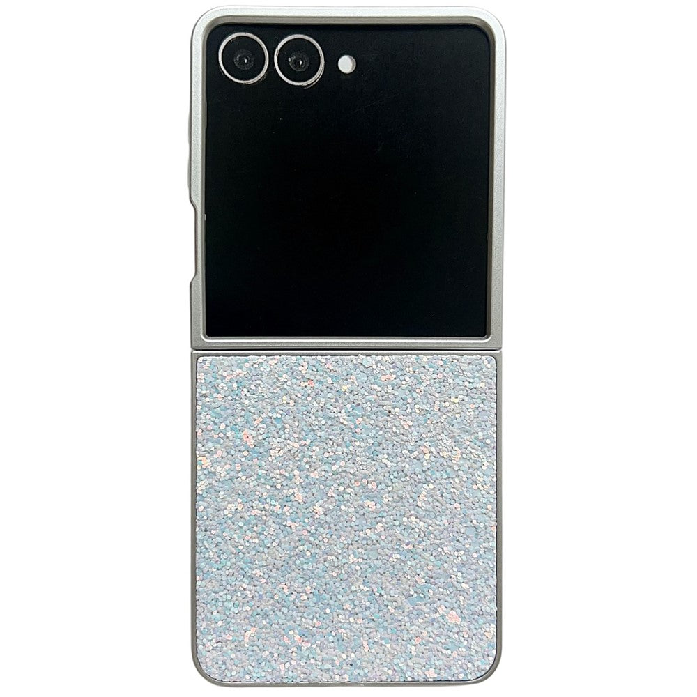 For Samsung Galaxy Z Flip7 5G Case Rubberized Silver Edge Phantom Glitter Hard PC Phone Cover - White