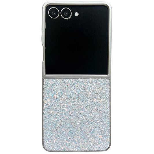 For Samsung Galaxy Z Flip7 5G Case Rubberized Silver Edge Phantom Glitter Hard PC Phone Cover - White