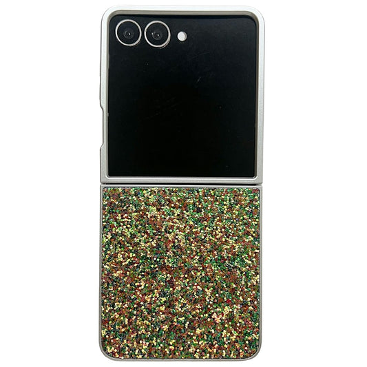 For Samsung Galaxy Z Flip7 5G Case Rubberized Silver Edge Phantom Glitter Hard PC Phone Cover - Green