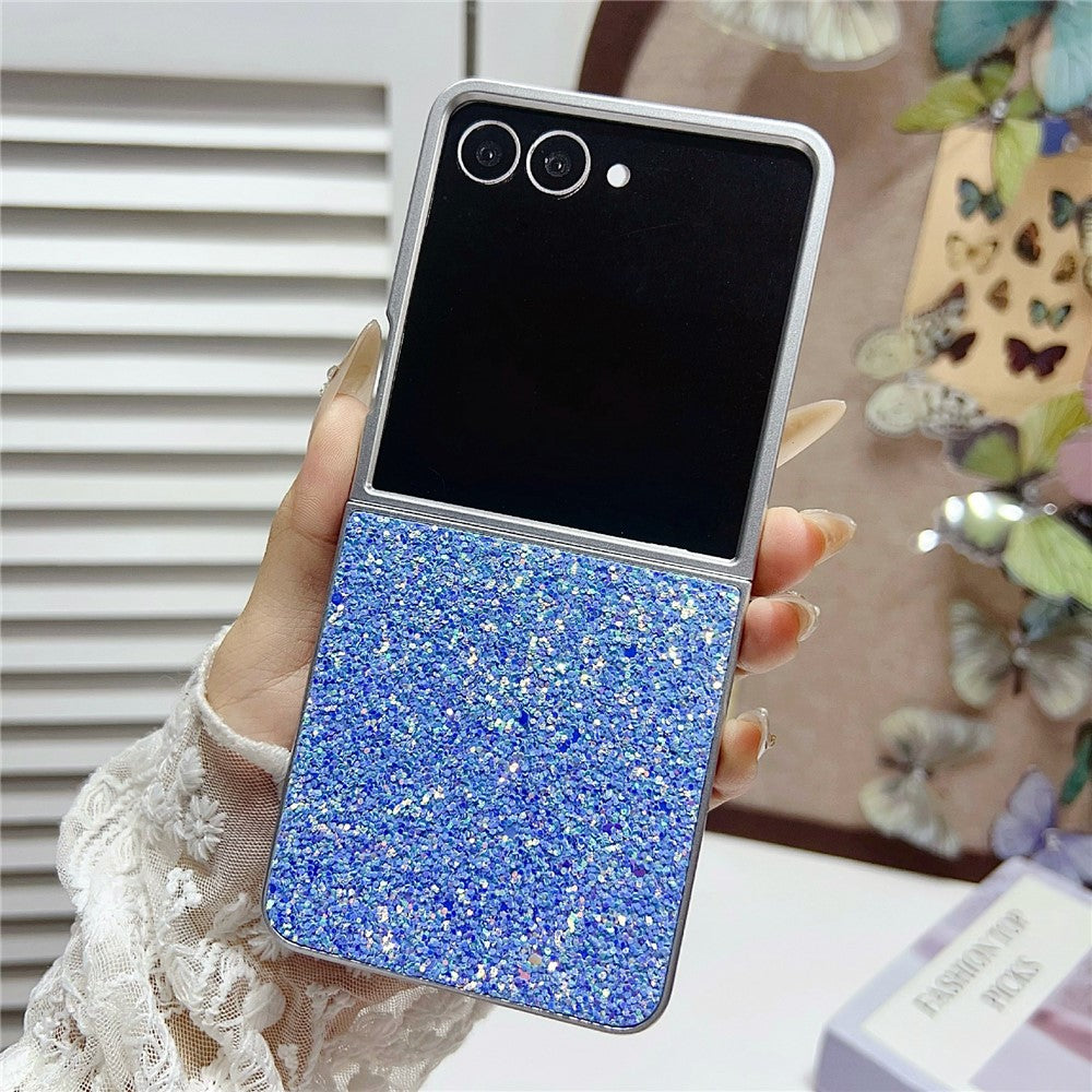 For Samsung Galaxy Z Flip7 5G Case Rubberized Silver Edge Phantom Glitter Hard PC Phone Cover - Blue