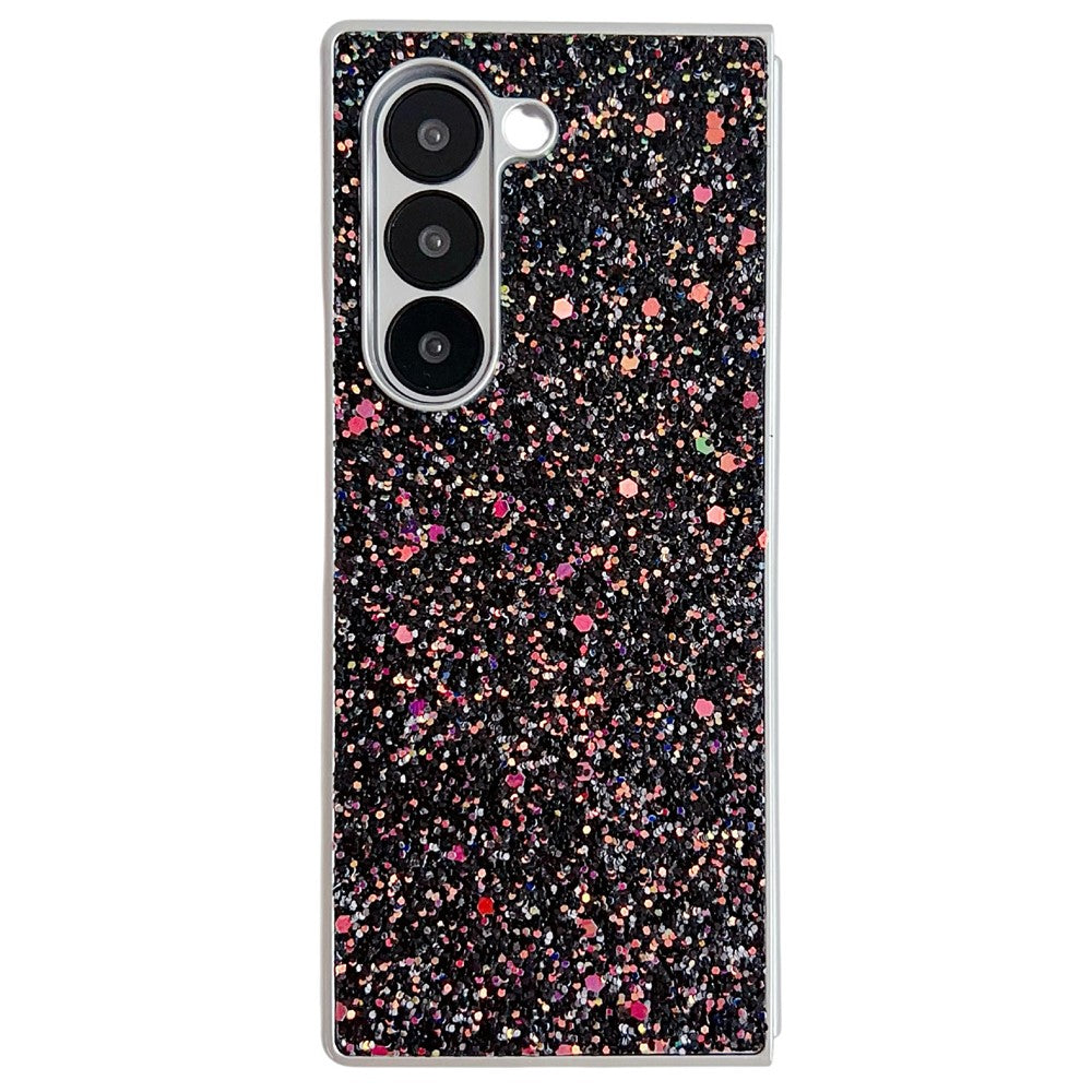 For Samsung Galaxy Z Fold7 5G Case Rubberized Silver Edge Phantom Glitter Hard PC Phone Cover - Black