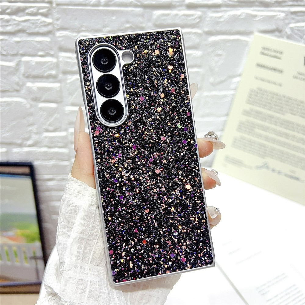 For Samsung Galaxy Z Fold7 5G Case Rubberized Silver Edge Phantom Glitter Hard PC Phone Cover - Black