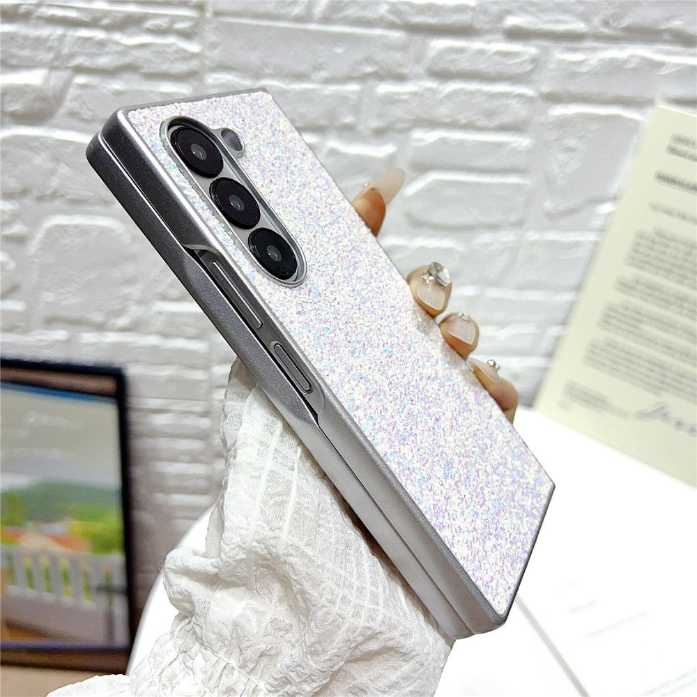 For Samsung Galaxy Z Fold7 5G Case Rubberized Silver Edge Phantom Glitter Hard PC Phone Cover - Black