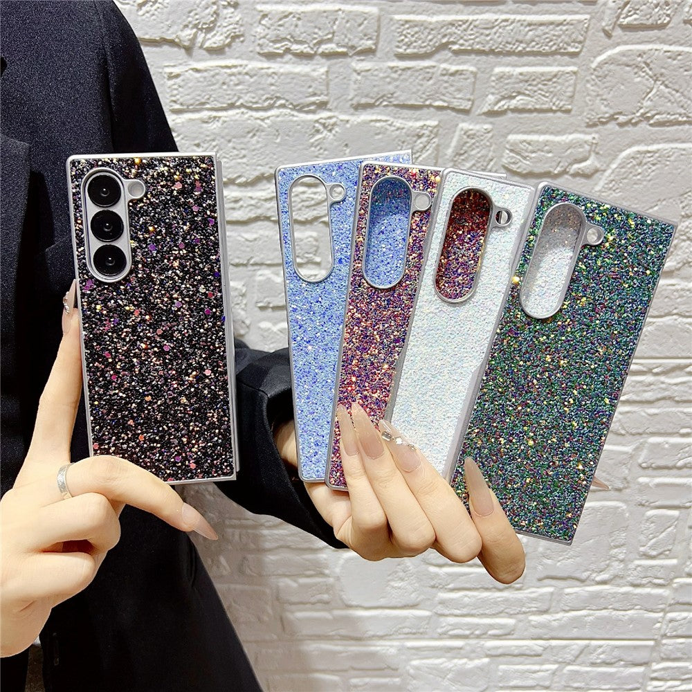 For Samsung Galaxy Z Fold7 5G Case Rubberized Silver Edge Phantom Glitter Hard PC Phone Cover - Blue