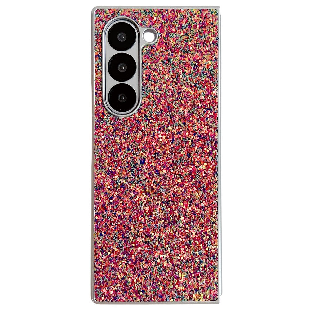 For Samsung Galaxy Z Fold7 5G Case Rubberized Silver Edge Phantom Glitter Hard PC Phone Cover - Pink