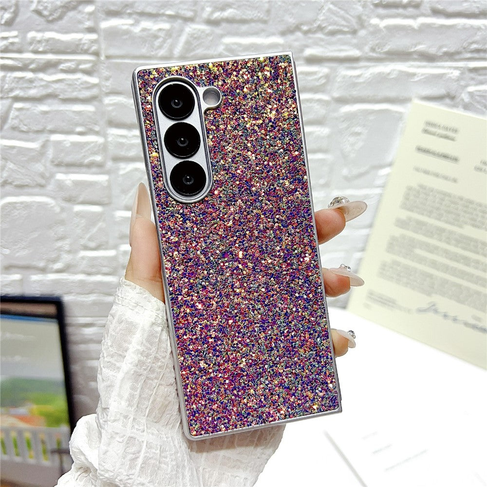For Samsung Galaxy Z Fold7 5G Case Rubberized Silver Edge Phantom Glitter Hard PC Phone Cover - Pink