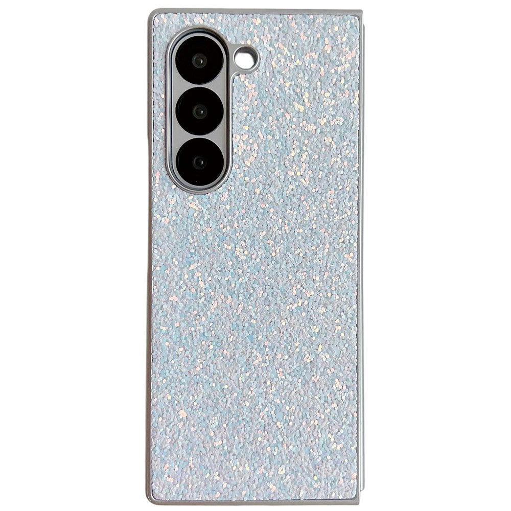 For Samsung Galaxy Z Fold7 5G Case Rubberized Silver Edge Phantom Glitter Hard PC Phone Cover - White