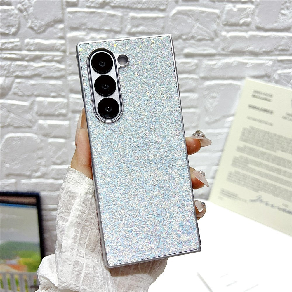 For Samsung Galaxy Z Fold7 5G Case Rubberized Silver Edge Phantom Glitter Hard PC Phone Cover - White