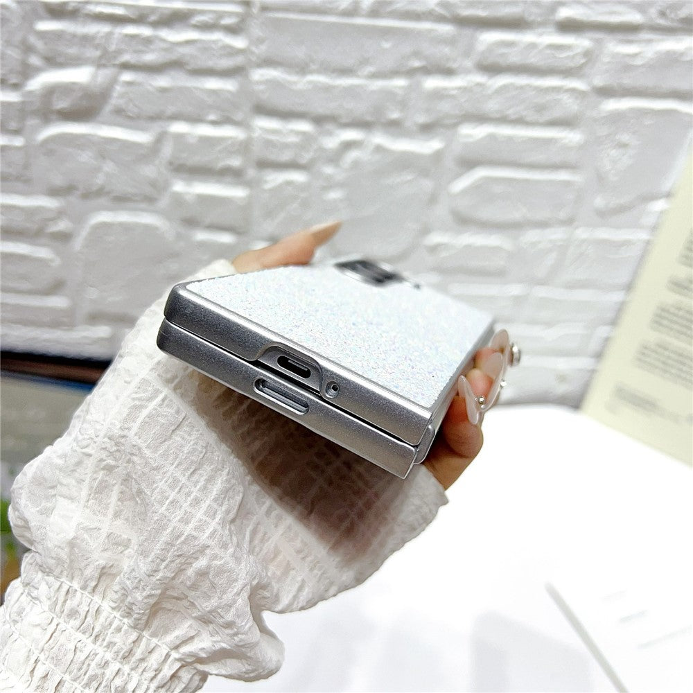 For Samsung Galaxy Z Fold7 5G Case Rubberized Silver Edge Phantom Glitter Hard PC Phone Cover - White