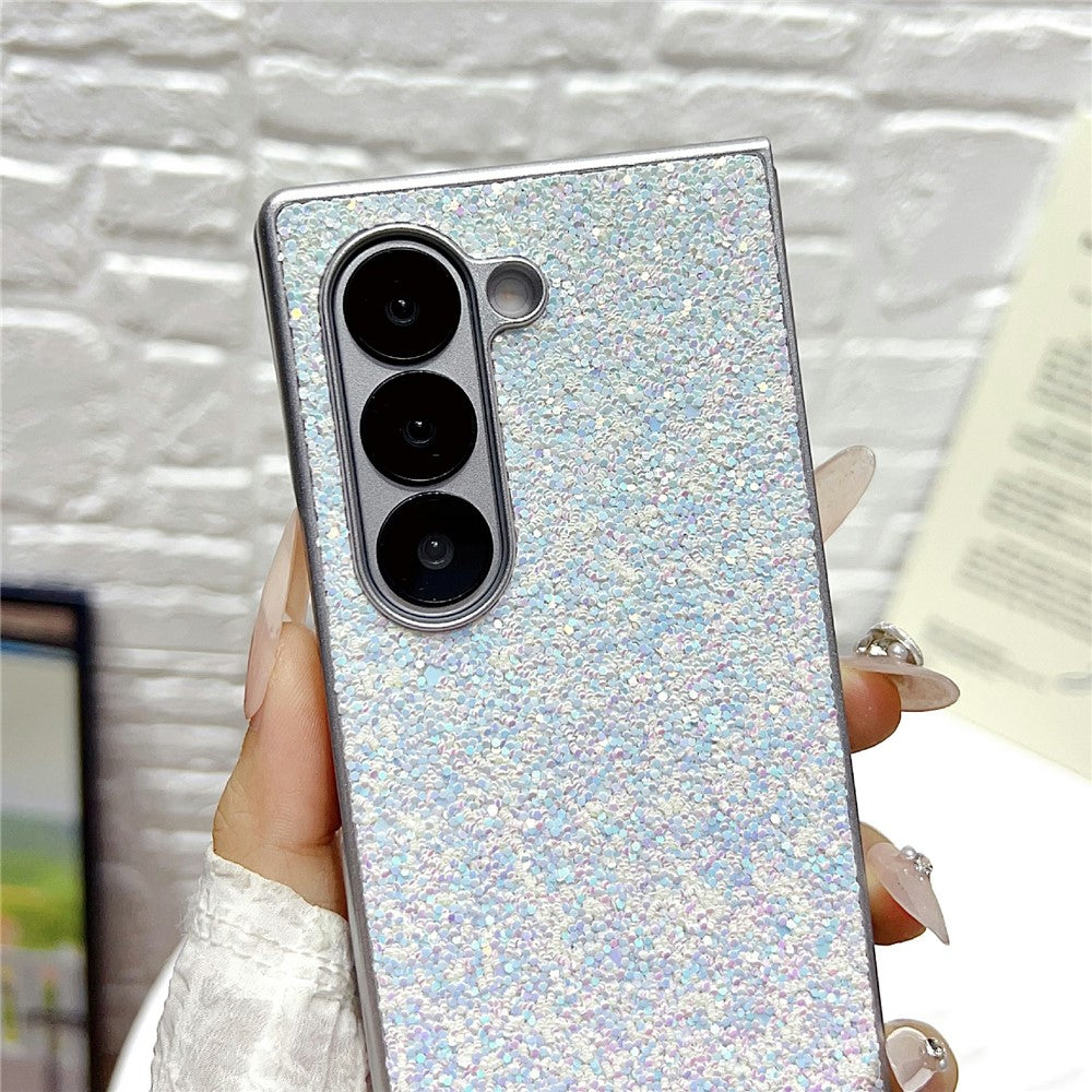 For Samsung Galaxy Z Fold7 5G Case Rubberized Silver Edge Phantom Glitter Hard PC Phone Cover - White