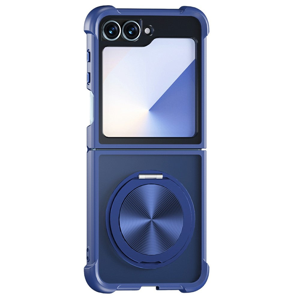 For Samsung Galaxy Z Flip7 FE 5G / Z Flip6 5G / Flip5 5G Magnetic Case CD Vein Kickstand Shockproof TPU + PC Phone Cover - Blue
