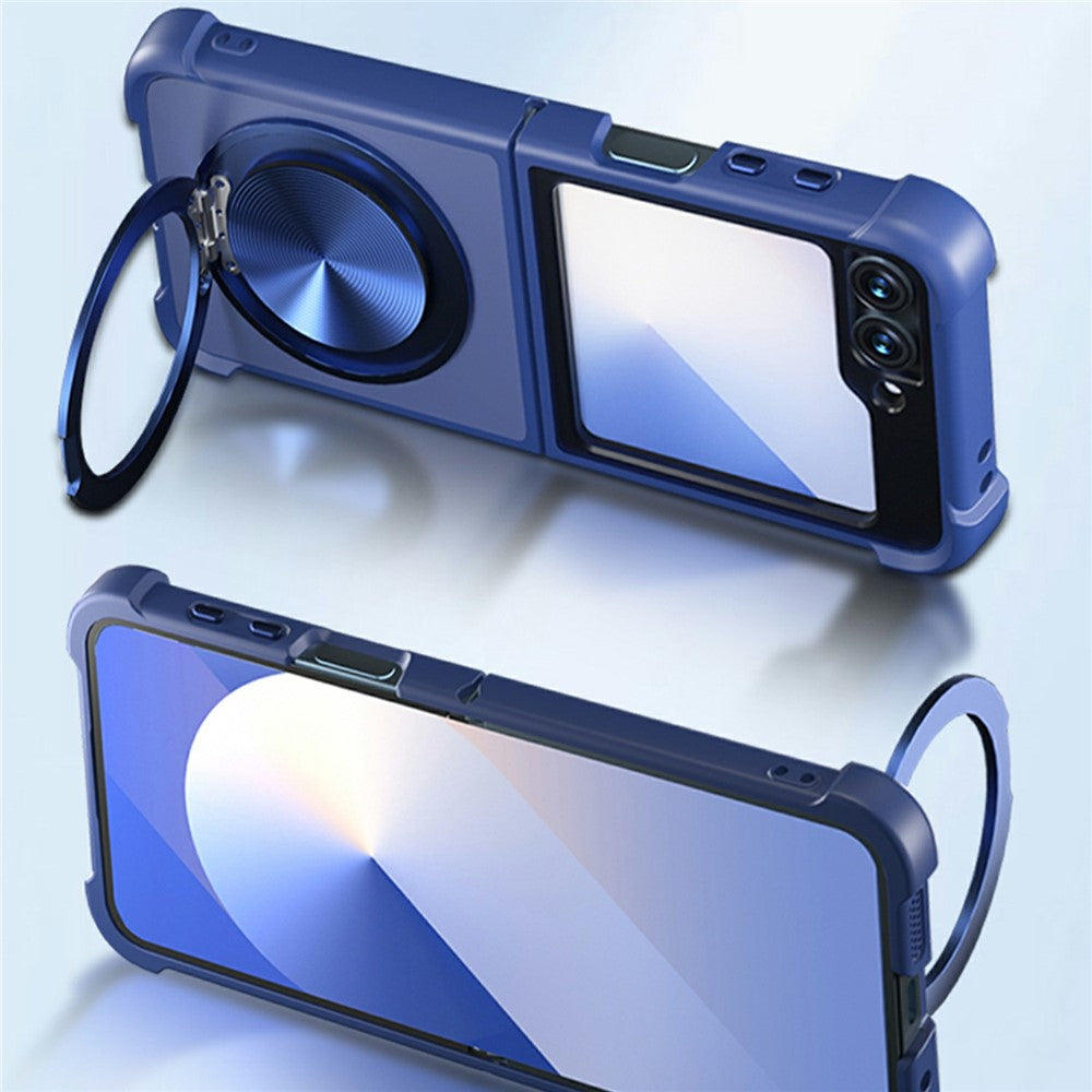 For Samsung Galaxy Z Flip7 FE 5G / Z Flip6 5G / Flip5 5G Magnetic Case CD Vein Kickstand Shockproof TPU + PC Phone Cover - Blue