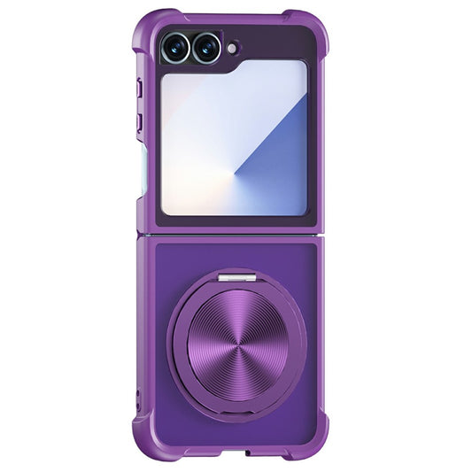 For Samsung Galaxy Z Flip7 FE 5G / Z Flip6 5G / Flip5 5G Magnetic Case CD Vein Kickstand Shockproof TPU + PC Phone Cover - Purple