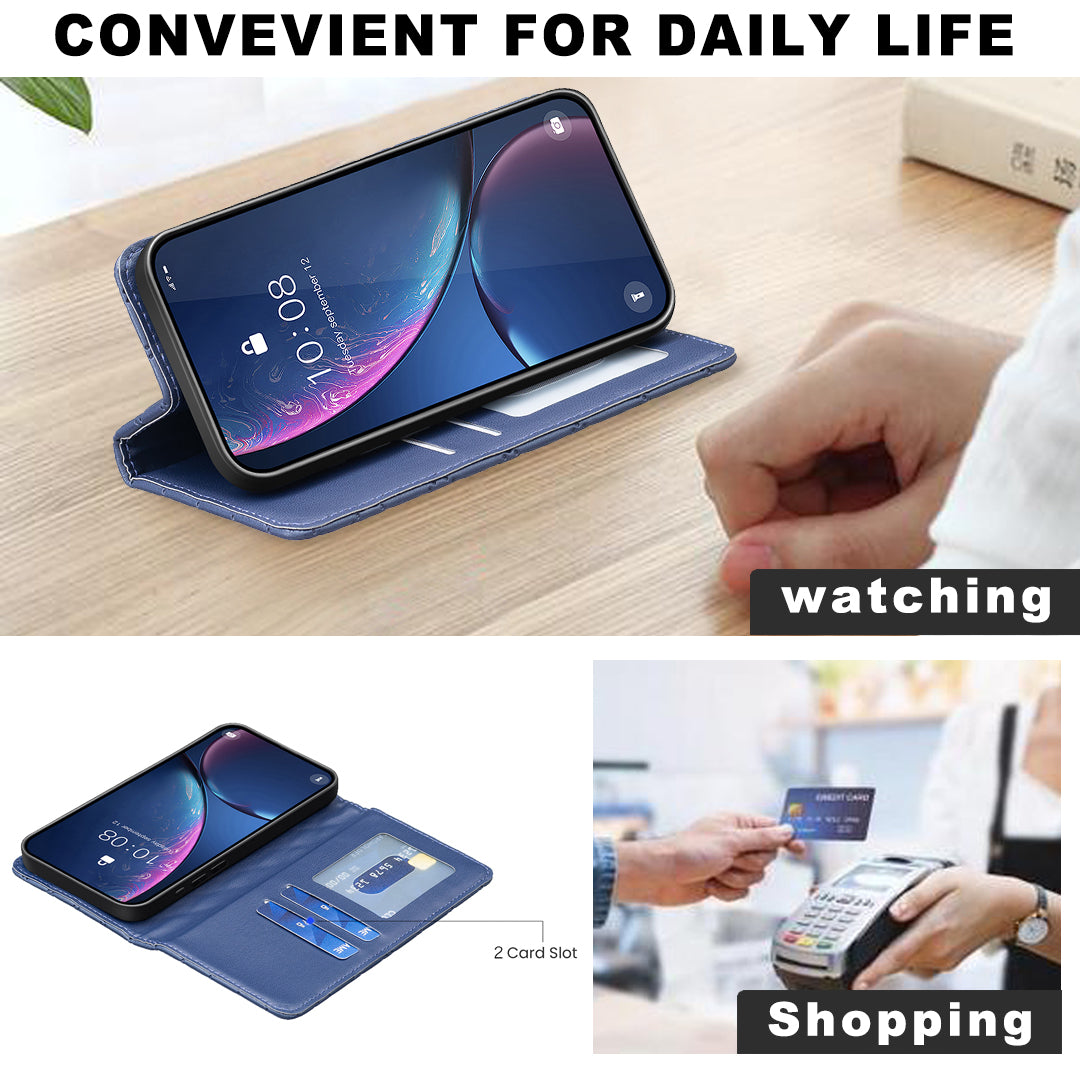 For iPhone 17 Pro Max Case with Card Holder BINFEN COLOR PU Leather Phone Stand Cover - Blue