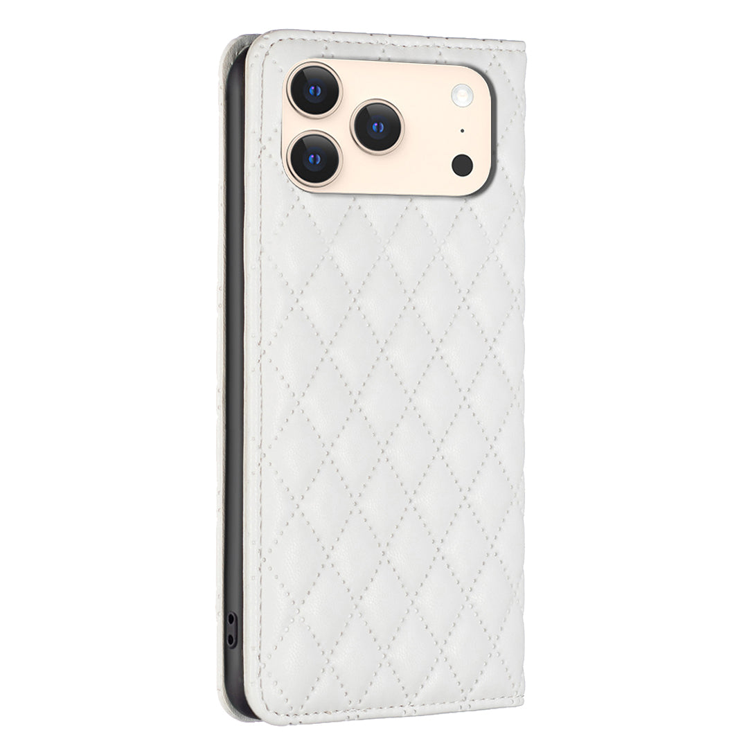 For iPhone 17 Pro Max Case with Card Holder BINFEN COLOR PU Leather Phone Stand Cover - White