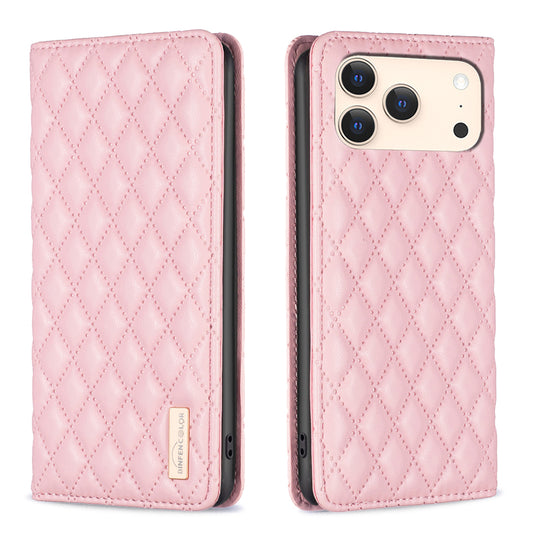 For iPhone 17 Pro Max Case with Card Holder BINFEN COLOR PU Leather Phone Stand Cover - Pink
