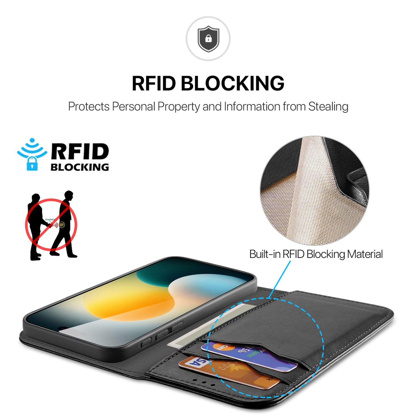 For iPhone 17 Pro Max Case DUX DUCIS Hivo Series Cowhide Leather RFID Blocking Wallet Stand Flip Phone Cover - Black