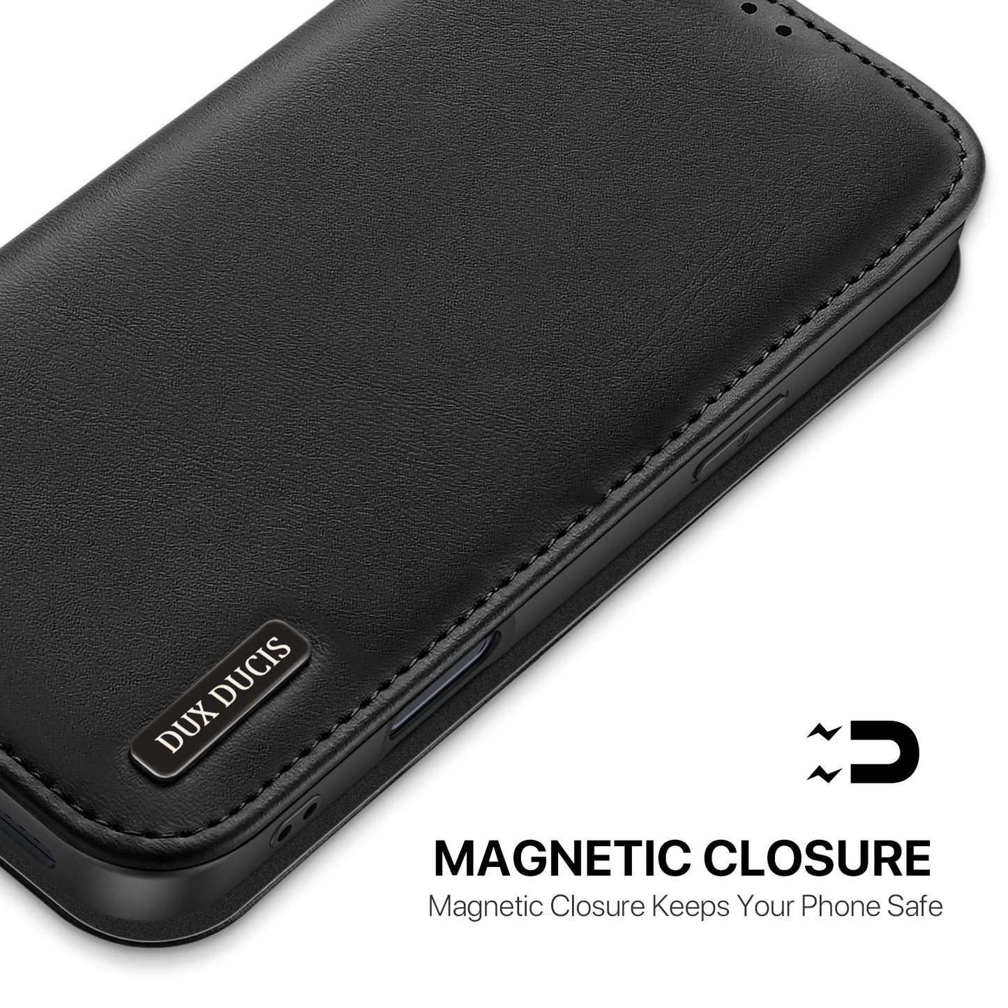 For iPhone 17 Pro Max Case DUX DUCIS Hivo Series Cowhide Leather RFID Blocking Wallet Stand Flip Phone Cover - Black