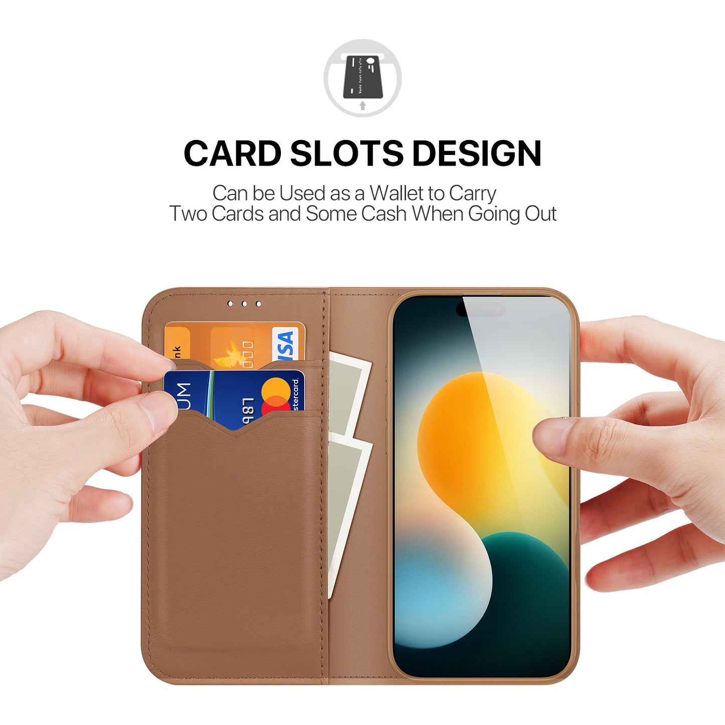 For iPhone 17 Pro Max Case DUX DUCIS Hivo Series Cowhide Leather RFID Blocking Wallet Stand Flip Phone Cover - Brown