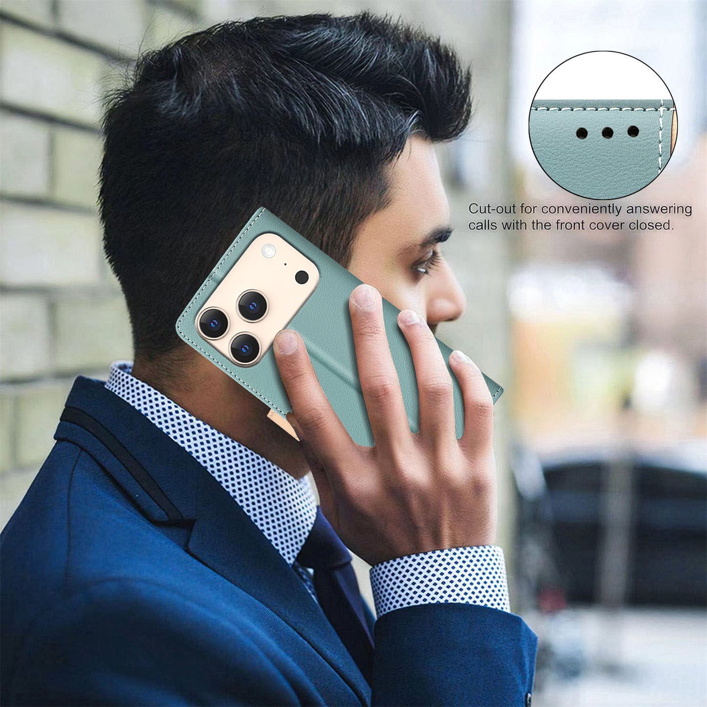 For iPhone 17 Pro Max Leather Case BINFEN COLOR Splicing Color RFID Blocking Wallet Stand Phone Cover - Green