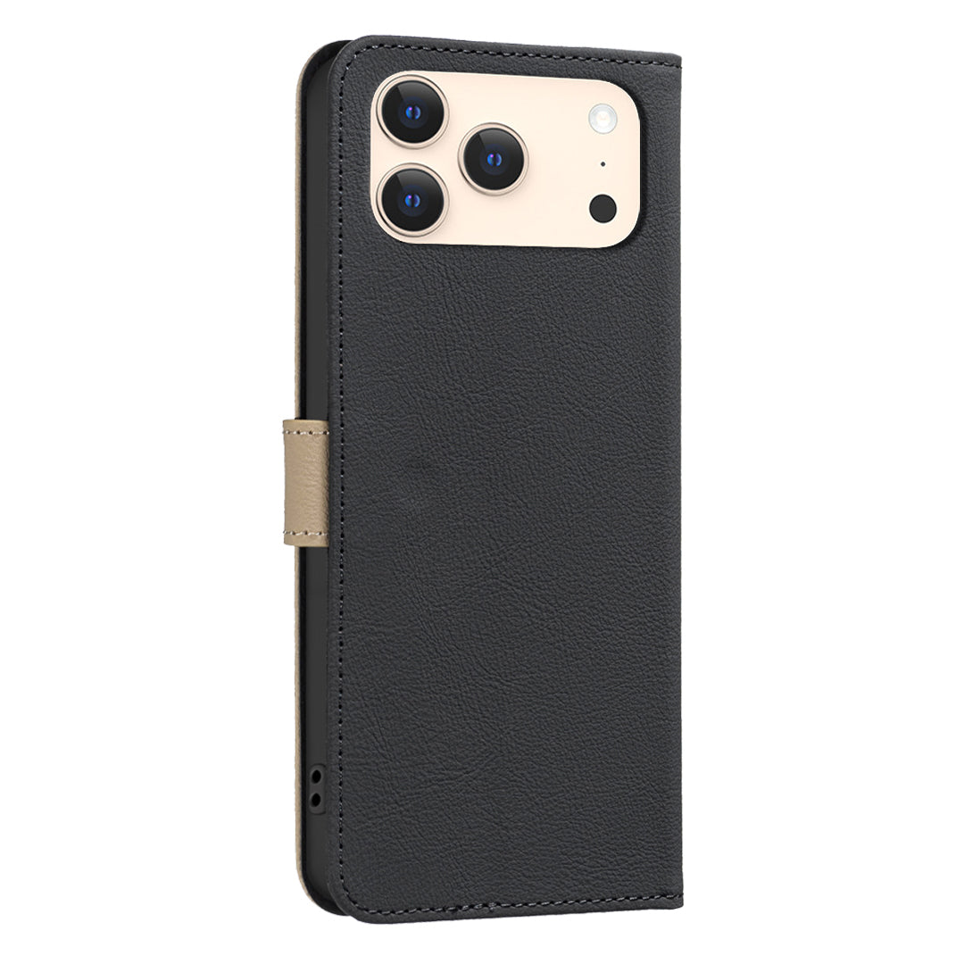 For iPhone 17 Pro Max Leather Case BINFEN COLOR BF36 Floral Pattern Phone Cover RFID Blocking Wallet Stand - Black