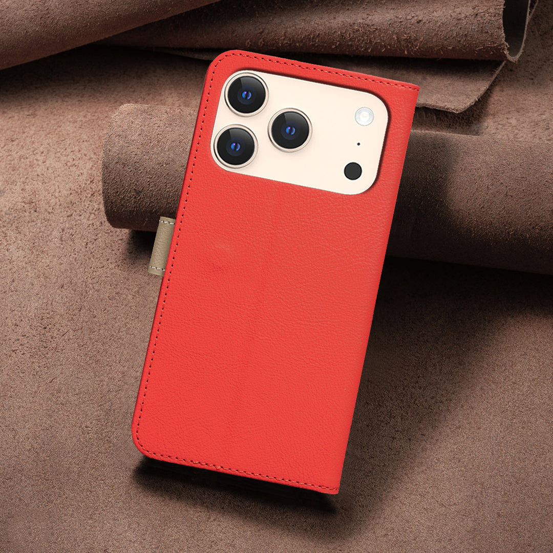 For iPhone 17 Pro Max Leather Case BINFEN COLOR BF36 Floral Pattern Phone Cover RFID Blocking Wallet Stand - Red