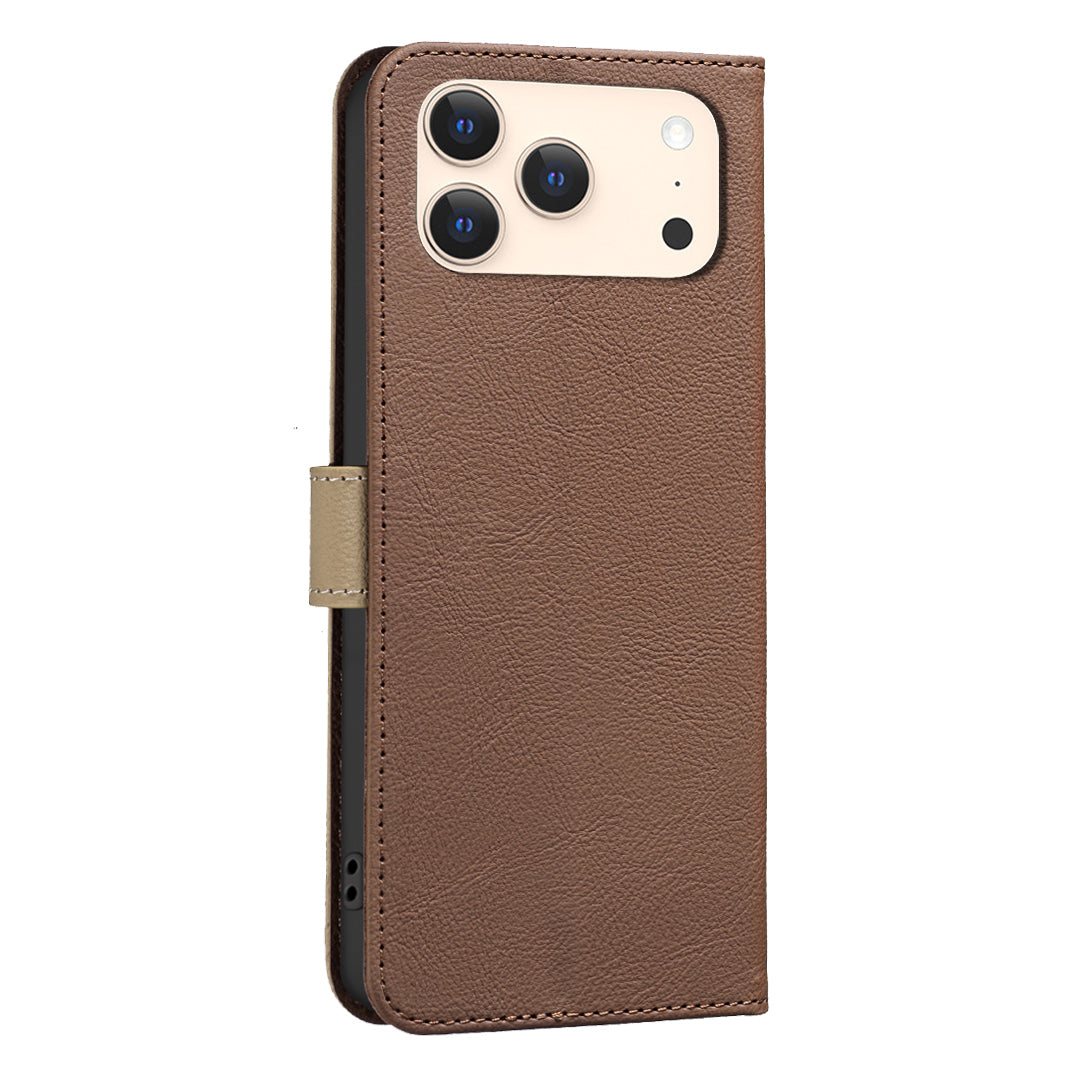 For iPhone 17 Pro Max Leather Case BINFEN COLOR BF36 Floral Pattern Phone Cover RFID Blocking Wallet Stand - Brown