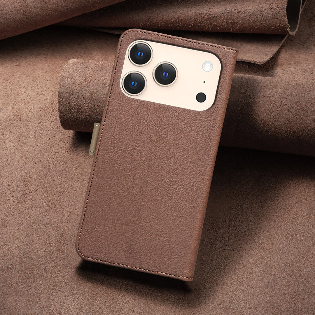 For iPhone 17 Pro Max Leather Case BINFEN COLOR BF36 Floral Pattern Phone Cover RFID Blocking Wallet Stand - Brown