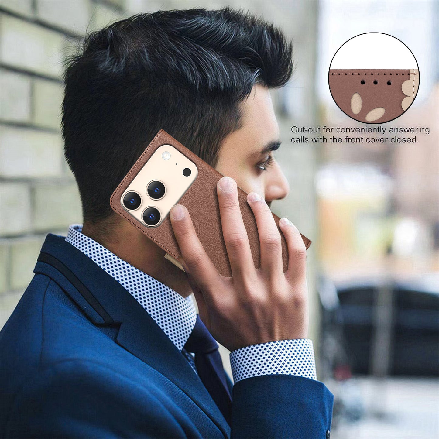 For iPhone 17 Pro Max Leather Case BINFEN COLOR BF36 Floral Pattern Phone Cover RFID Blocking Wallet Stand - Brown