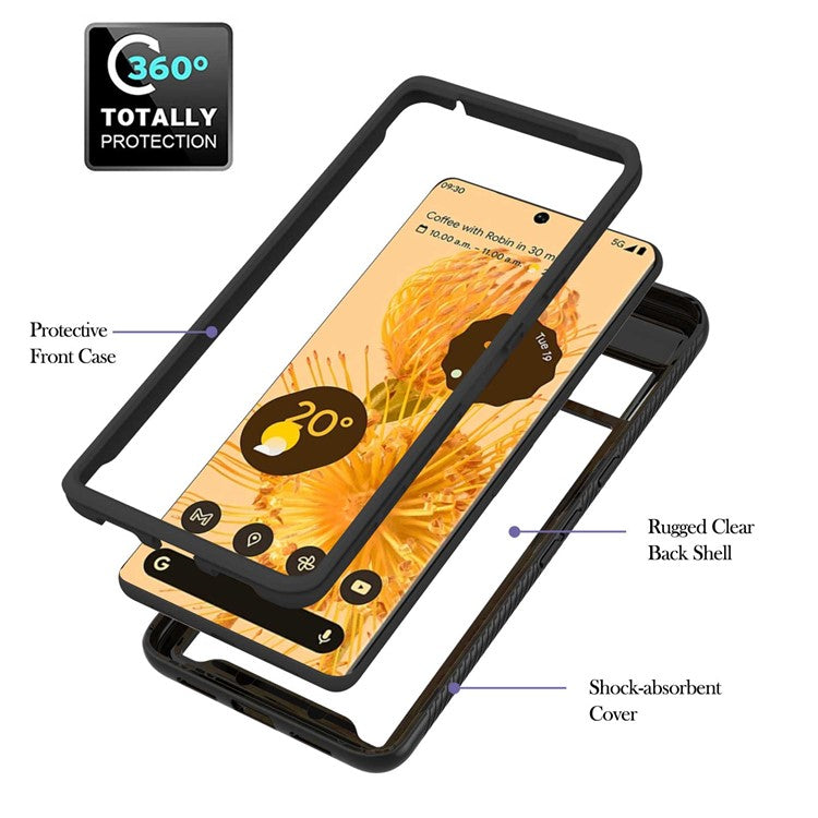 YB PC Series-5 For Google Pixel 7 Pro 5G Ring Holder Kickstand Crystal Clear Case Hard PC Soft TPU Detachable Dual Layer Phone Cover - Black