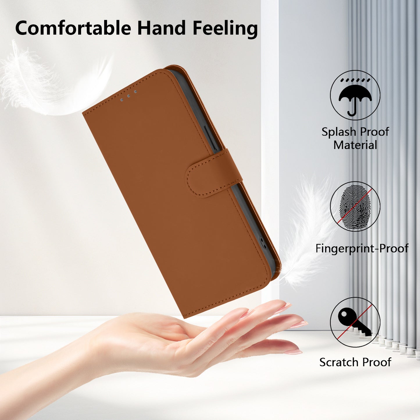 For iPhone 17 Pro Max Case Solid Color Wallet Leather Phone Cover with Strap - Brown