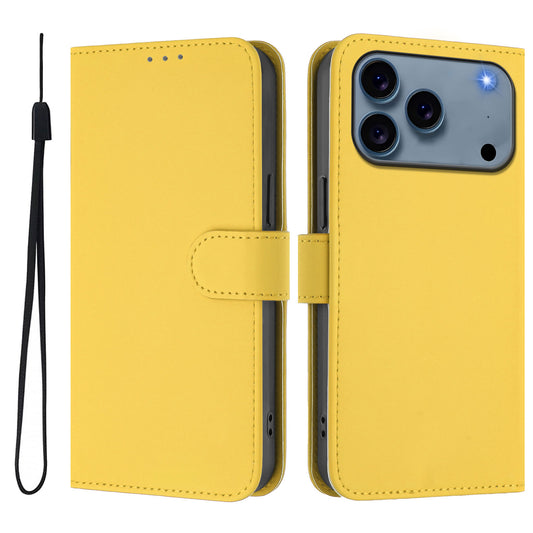 For iPhone 17 Pro Max Case Solid Color Wallet Leather Phone Cover with Strap - Lemon