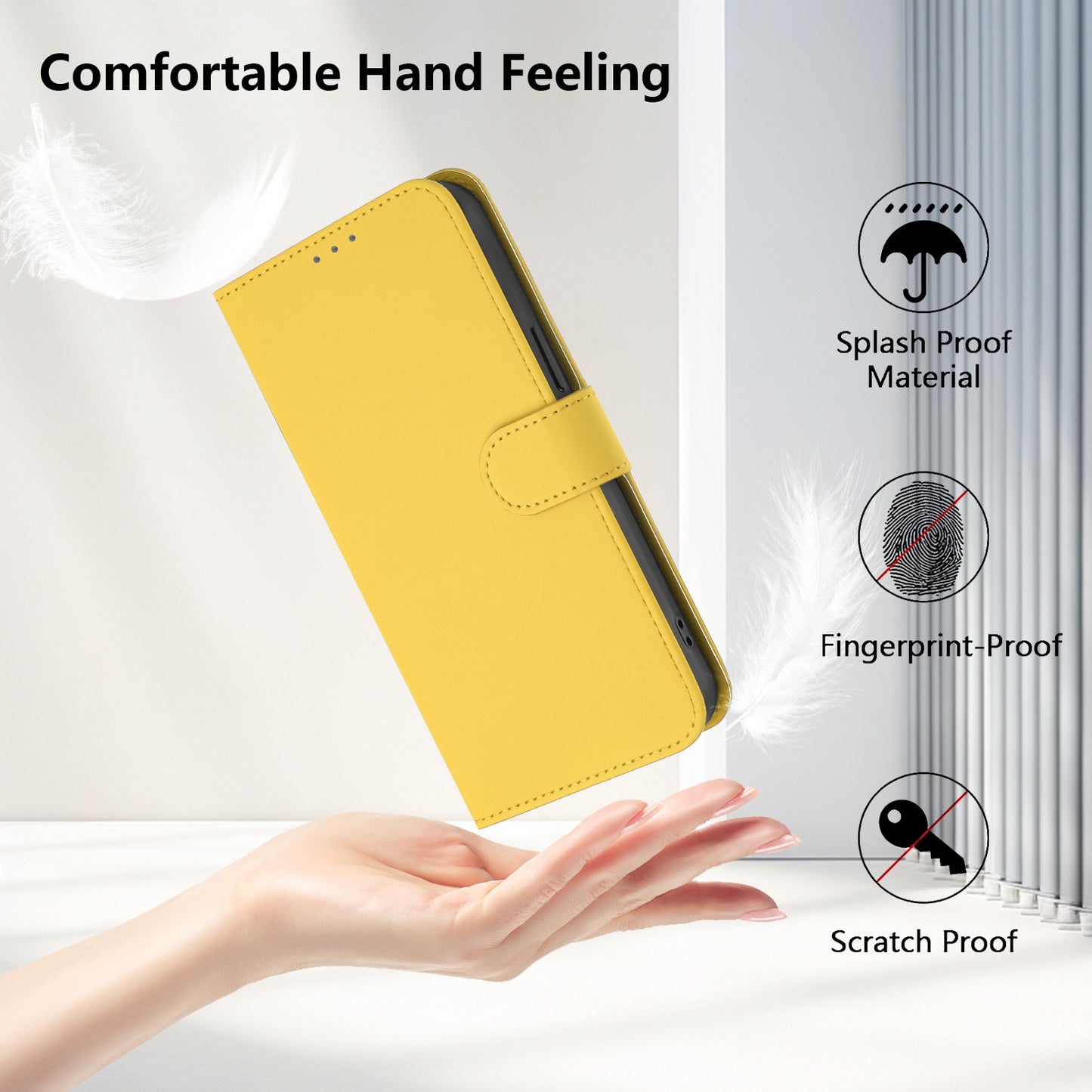 For iPhone 17 Pro Max Case Solid Color Wallet Leather Phone Cover with Strap - Lemon