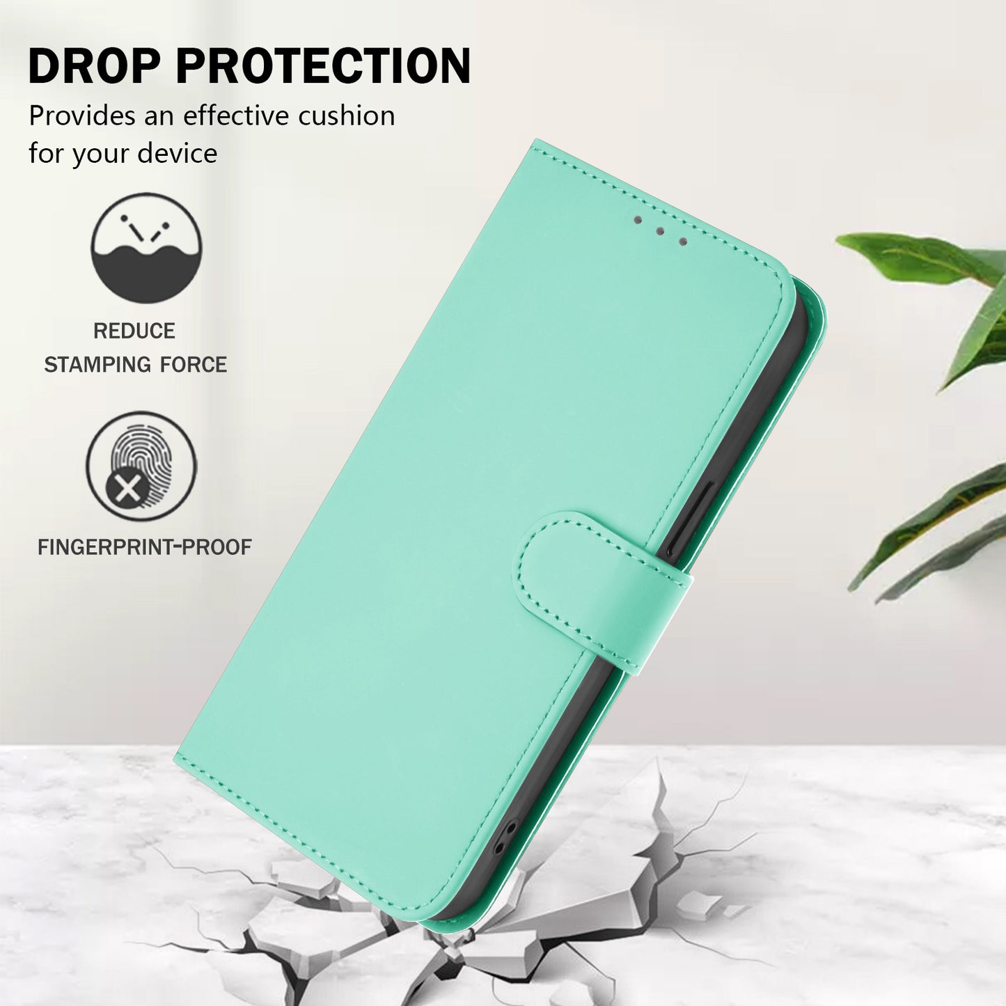 For iPhone 17 Pro Max Case Solid Color Wallet Leather Phone Cover with Strap - Mint Green