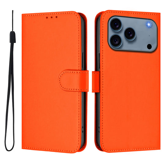 For iPhone 17 Pro Max Case Solid Color Wallet Leather Phone Cover with Strap - Orange