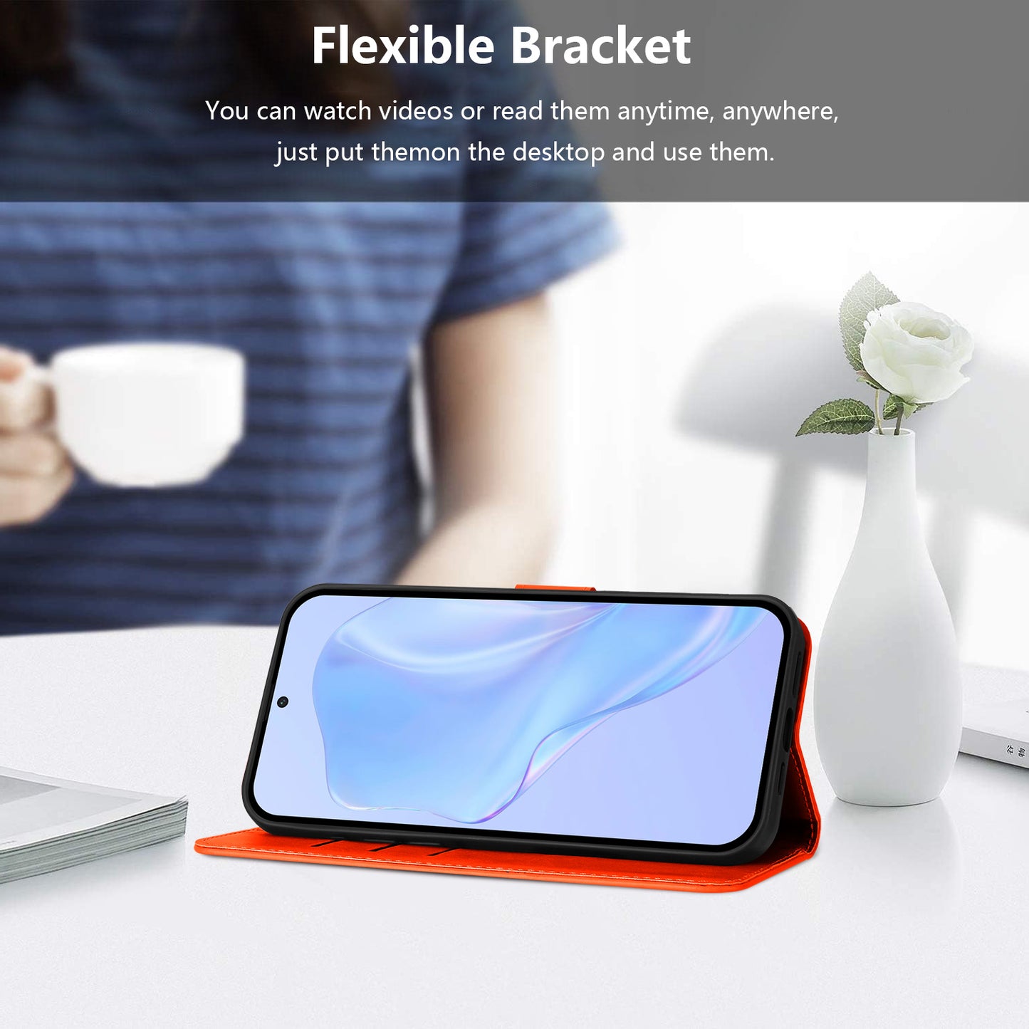 For iPhone 17 Pro Max Case Solid Color Wallet Leather Phone Cover with Strap - Orange