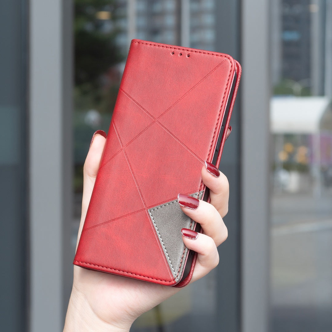For iPhone 17 Pro Max Case Card Slots Geometry Imprint Leather Phone Cover - Red