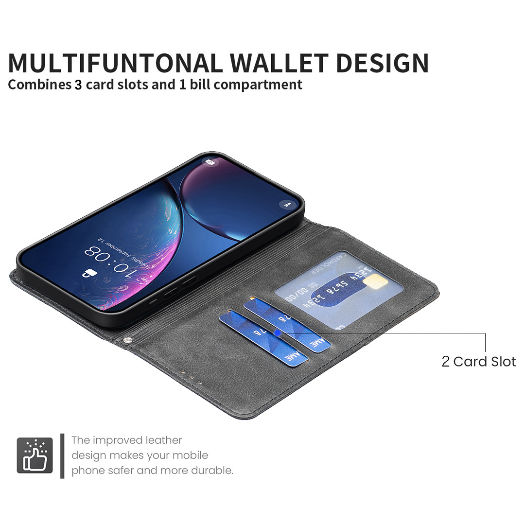 For iPhone 17 Pro Max Case Card Slots Geometry Imprint Leather Phone Cover - Black