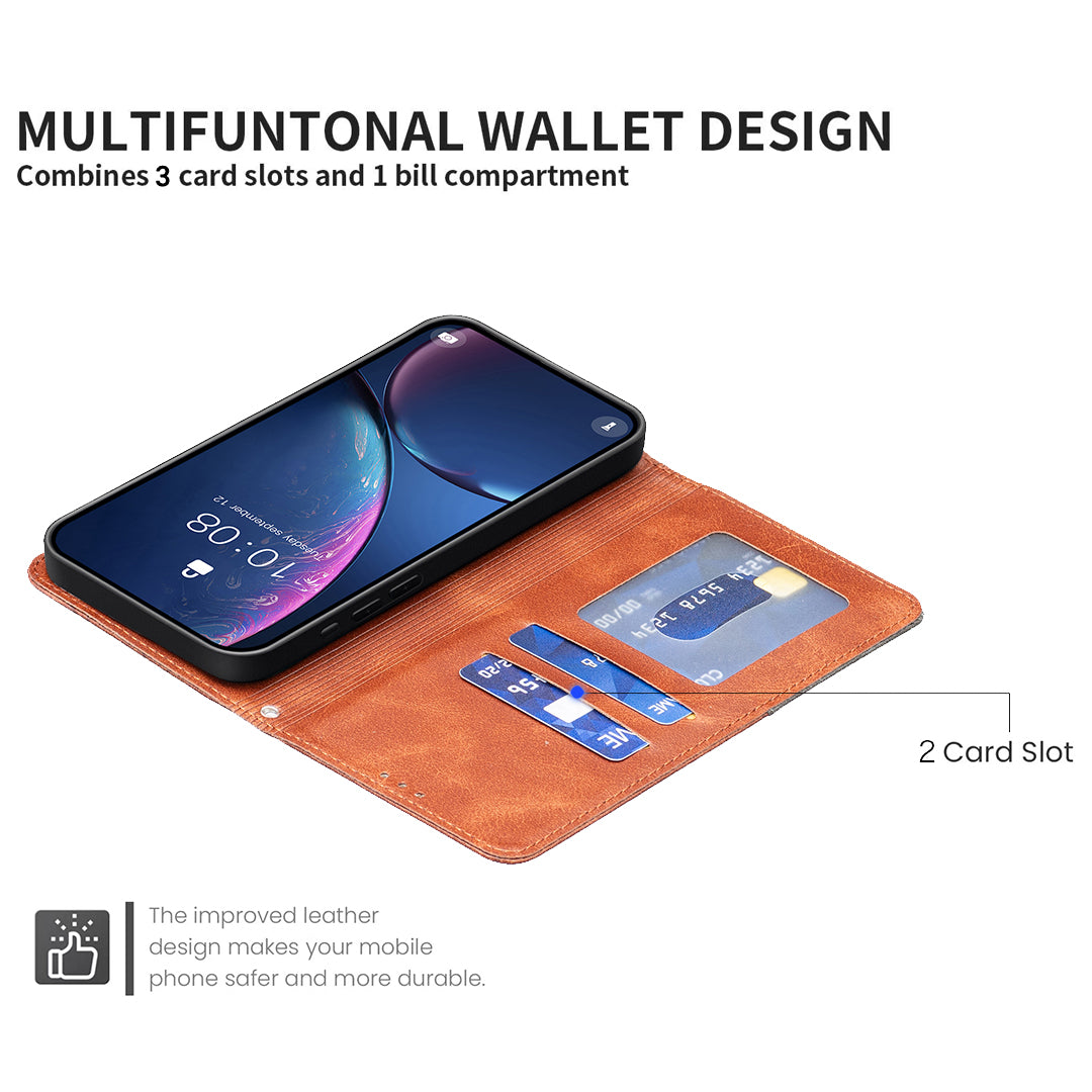 For iPhone 17 Pro Max Case Card Slots Geometry Imprint Leather Phone Cover - Brown