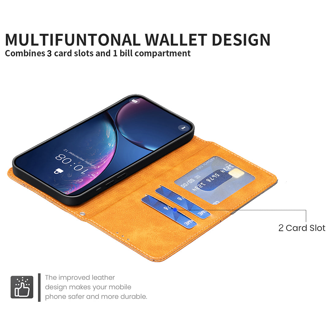 For iPhone 17 Pro Max Case Card Slots Geometry Imprint Leather Phone Cover - Yellow