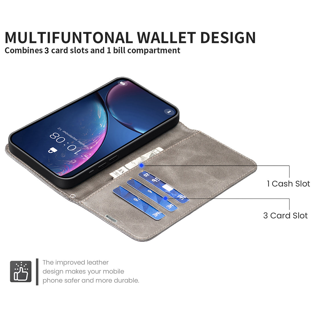 For iPhone 17 Pro Max Case Shockproof PU Leather Cover with Wallet Card Slots - Grey