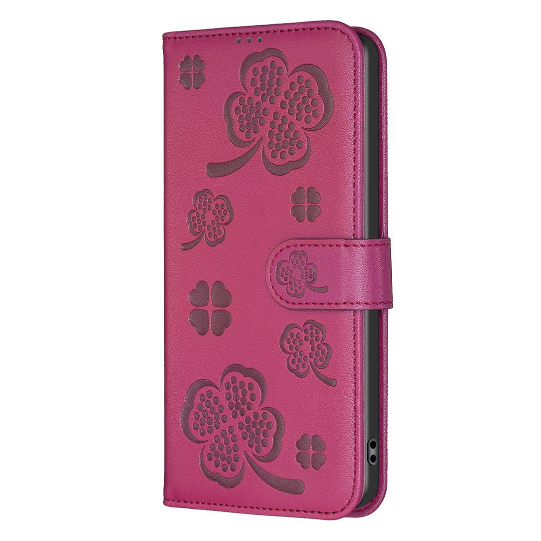 For iPhone 17 Pro Max Case Clover Pattern Wallet Stand View Leather Phone Cover - Rose
