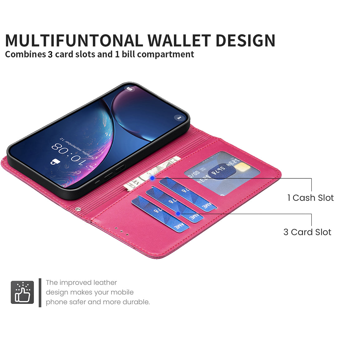 For iPhone 17 Pro Max Case Clover Pattern Wallet Stand View Leather Phone Cover - Rose