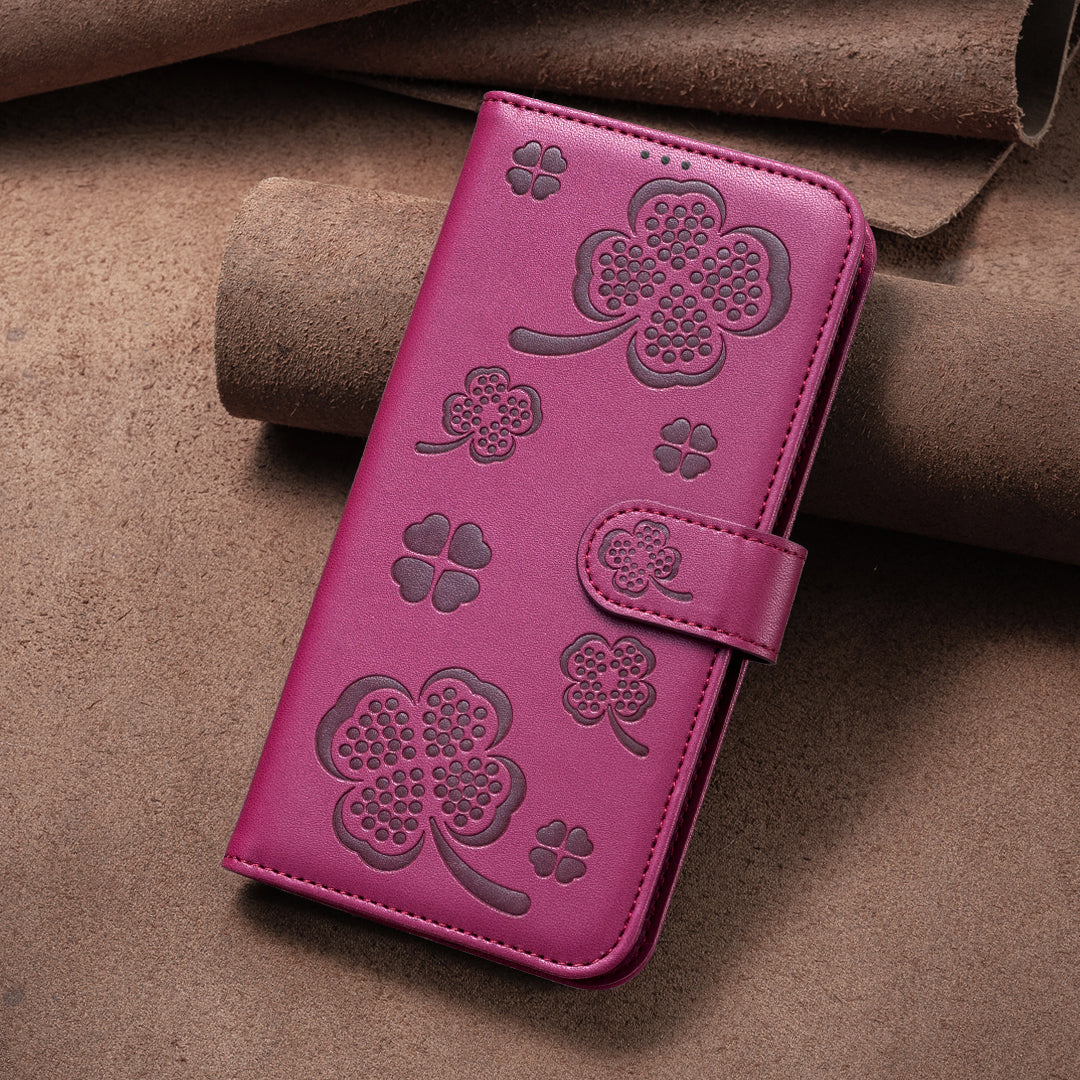 For iPhone 17 Pro Max Case Clover Pattern Wallet Stand View Leather Phone Cover - Rose