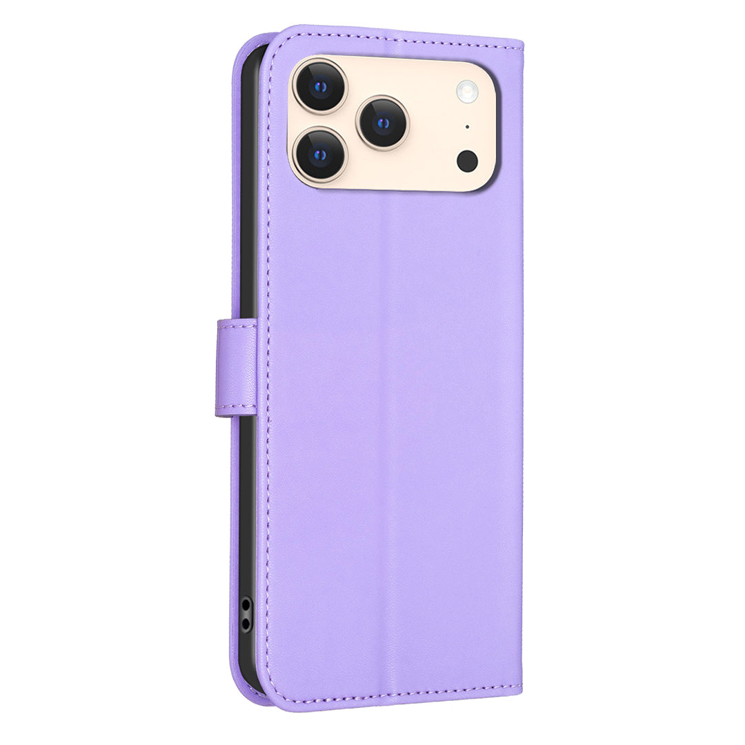 For iPhone 17 Pro Max Case Clover Pattern Wallet Stand View Leather Phone Cover - Purple