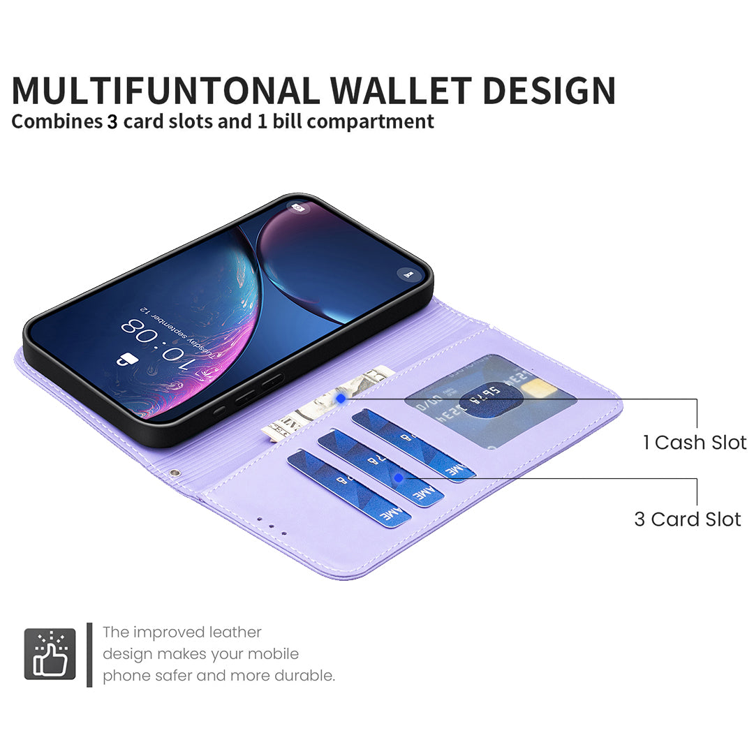 For iPhone 17 Pro Max Case Clover Pattern Wallet Stand View Leather Phone Cover - Purple