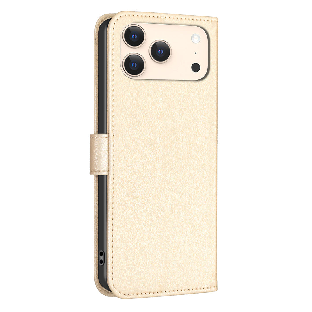 For iPhone 17 Pro Max Case Clover Pattern Wallet Stand View Leather Phone Cover - Gold