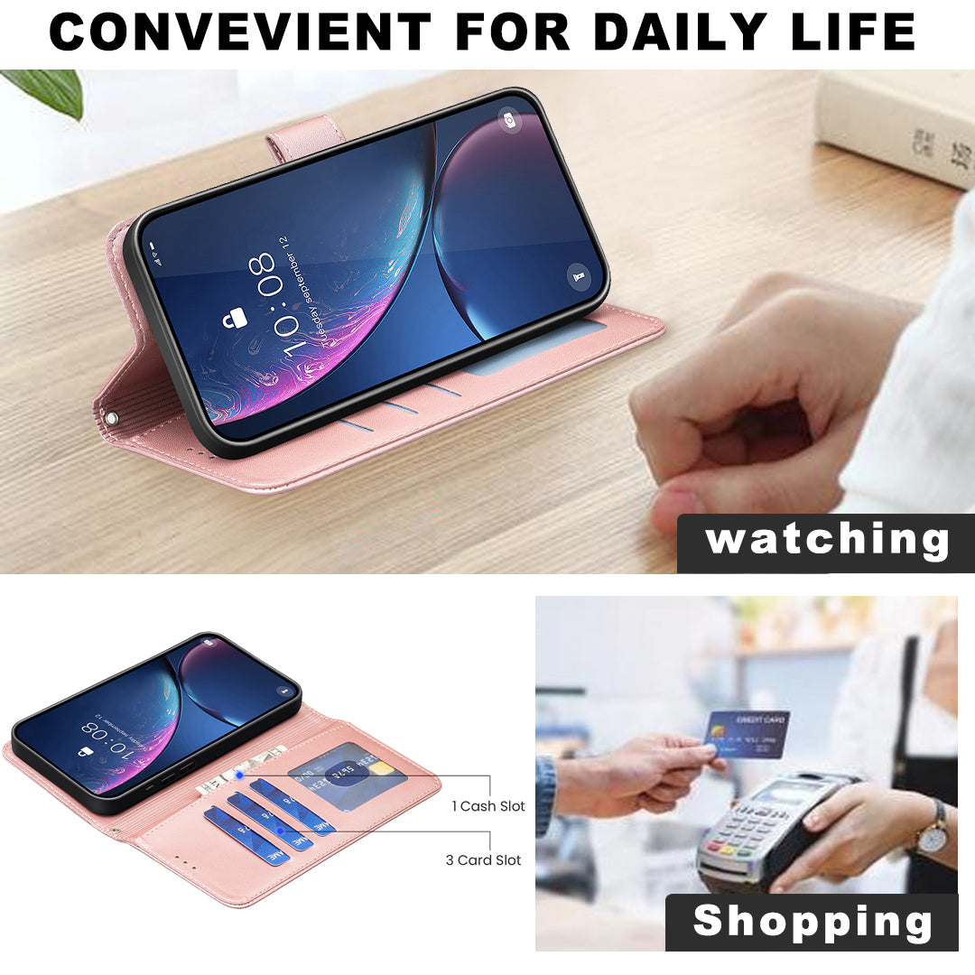 For iPhone 17 Pro Max Case Clover Pattern Wallet Stand View Leather Phone Cover - Gold