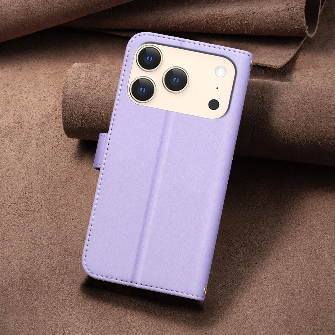 For iPhone 17 Pro Max Leather Case BINFEN COLOR Square Grid Wallet Stand Phone Cover - Purple