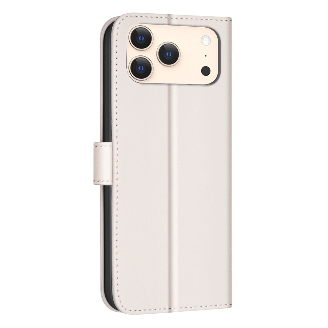 For iPhone 17 Pro Max Leather Case BINFEN COLOR Square Grid Wallet Stand Phone Cover - Beige